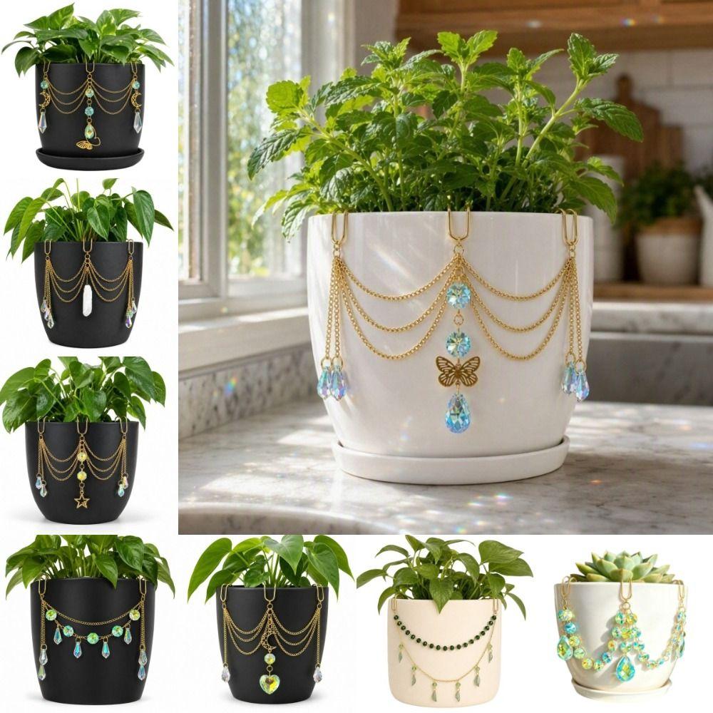 Reflective Crystal Sun Catcher AB Iridescent Rhinestone Plant Pot Decoration Garden