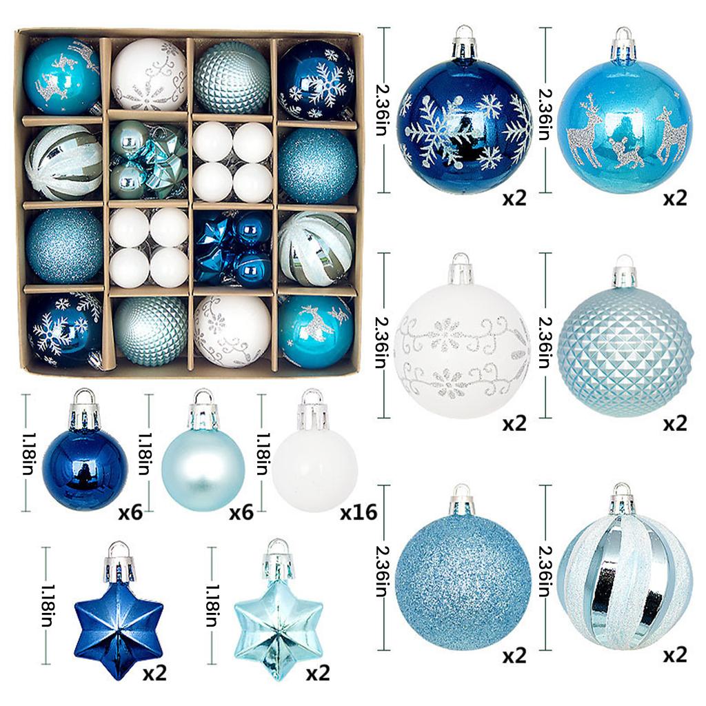 44 Stück Weihnachtskugel-Ornamente Kunststoff Weihnachtsbaumschmuck Weihnachtsdekorative Hängeornamente für Weihnachtsbaumschmuck