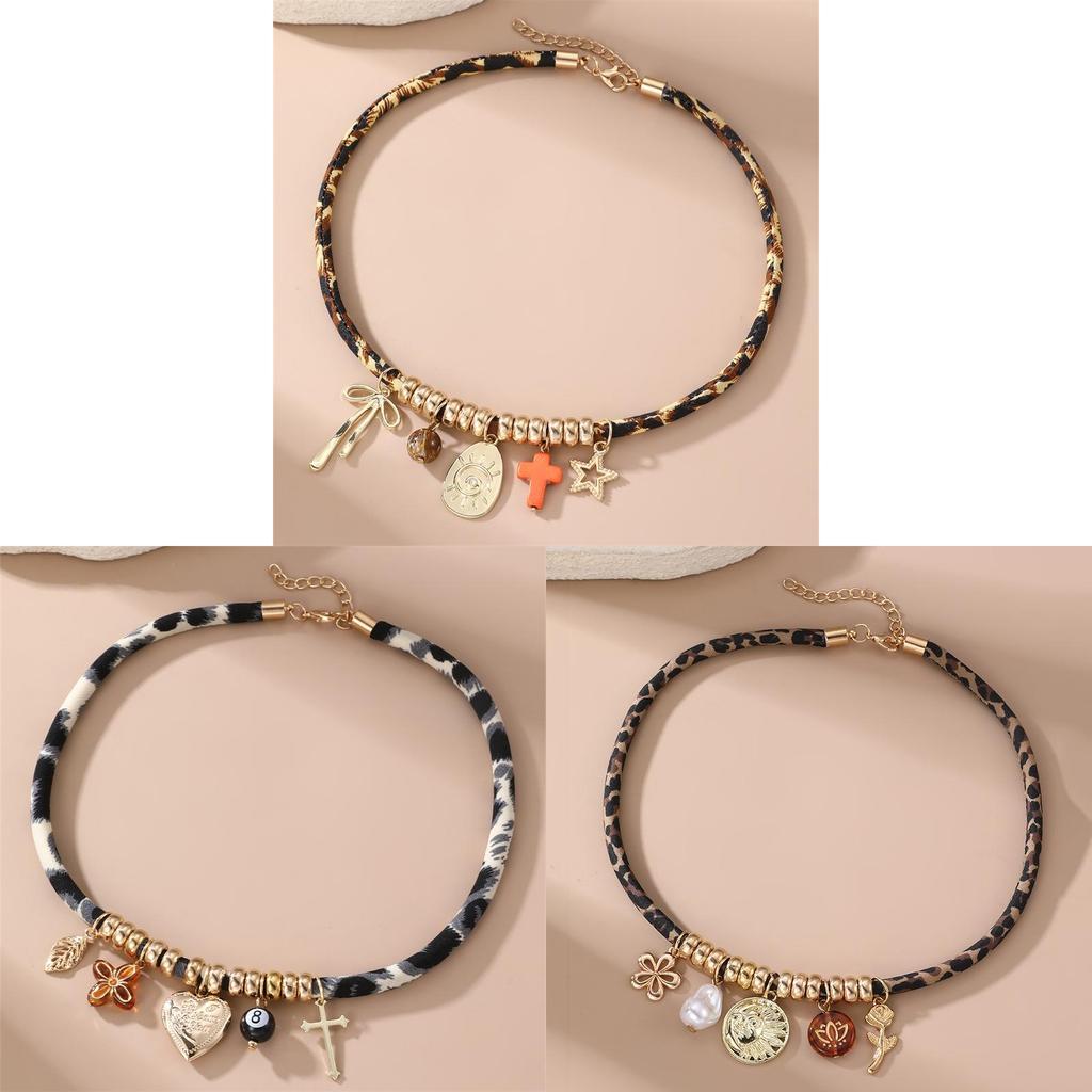 Punk Geometric Heart Bow Pendant Necklace For Women With Zinc Alloy Chain