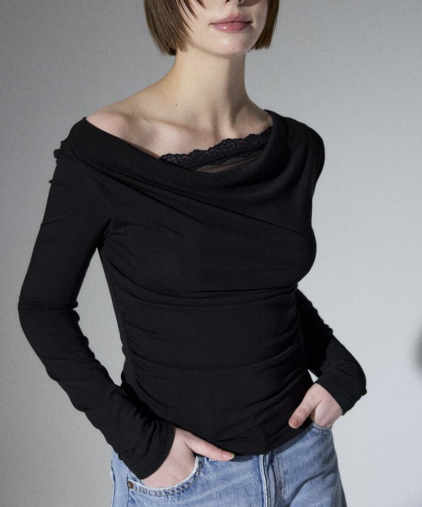 ALIENAR Lace Drape Long Sleeve(Bk)
