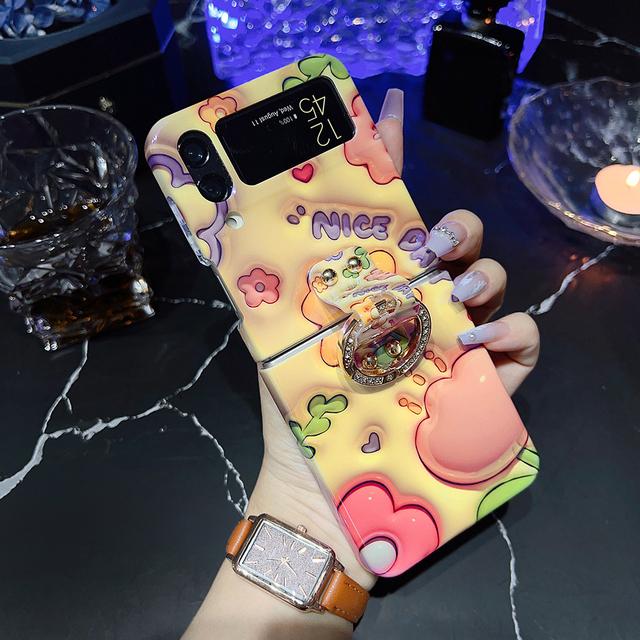 

Роскошный чехол для телефона Imd с 3D принтом Blue-Ray и цветами для Samsung Galaxy Z Flip 4 3, задняя крышка с держателем для ключей For Samsung Z Flip 3