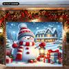 2D-Plan, übergroße Winterwunderland-Garagenplane - 8,0 x 7,0 Fuß Schneemann und Schneemann-Dorf-Szene, schneebedeckte Häuser,