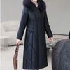 Winter Women's Genuine Leather Jacket Over-the-Knee Long Sheepskin Padded Coat Thickened Windproof Warm Camel Wool Coat