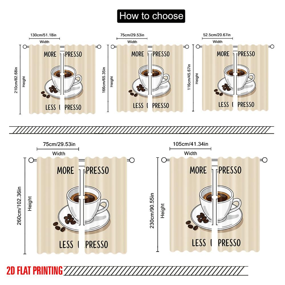 2pcs 2D Flat Printing Curtains Espresso Coffee Cup Beans Fabric Without Electricity Festive Holiday for All Season Celebrations