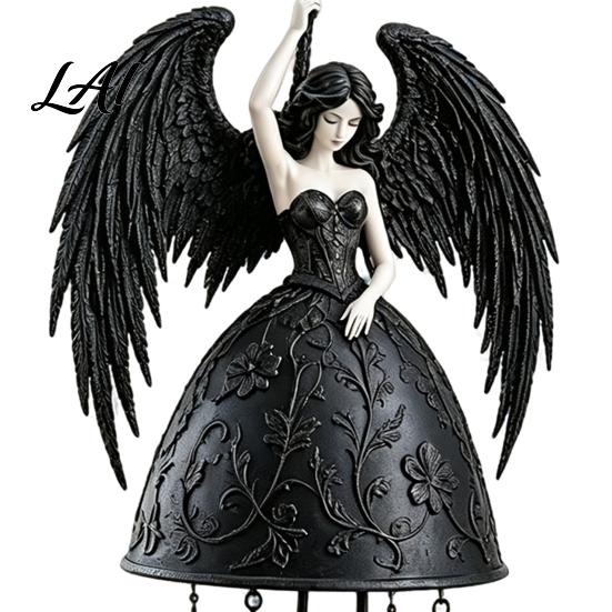 Gothic Style Windbell Dark Angel Wind Chime Winged Black Memorial Chime Hanging for Outdoor Garden Porch Patio Decor