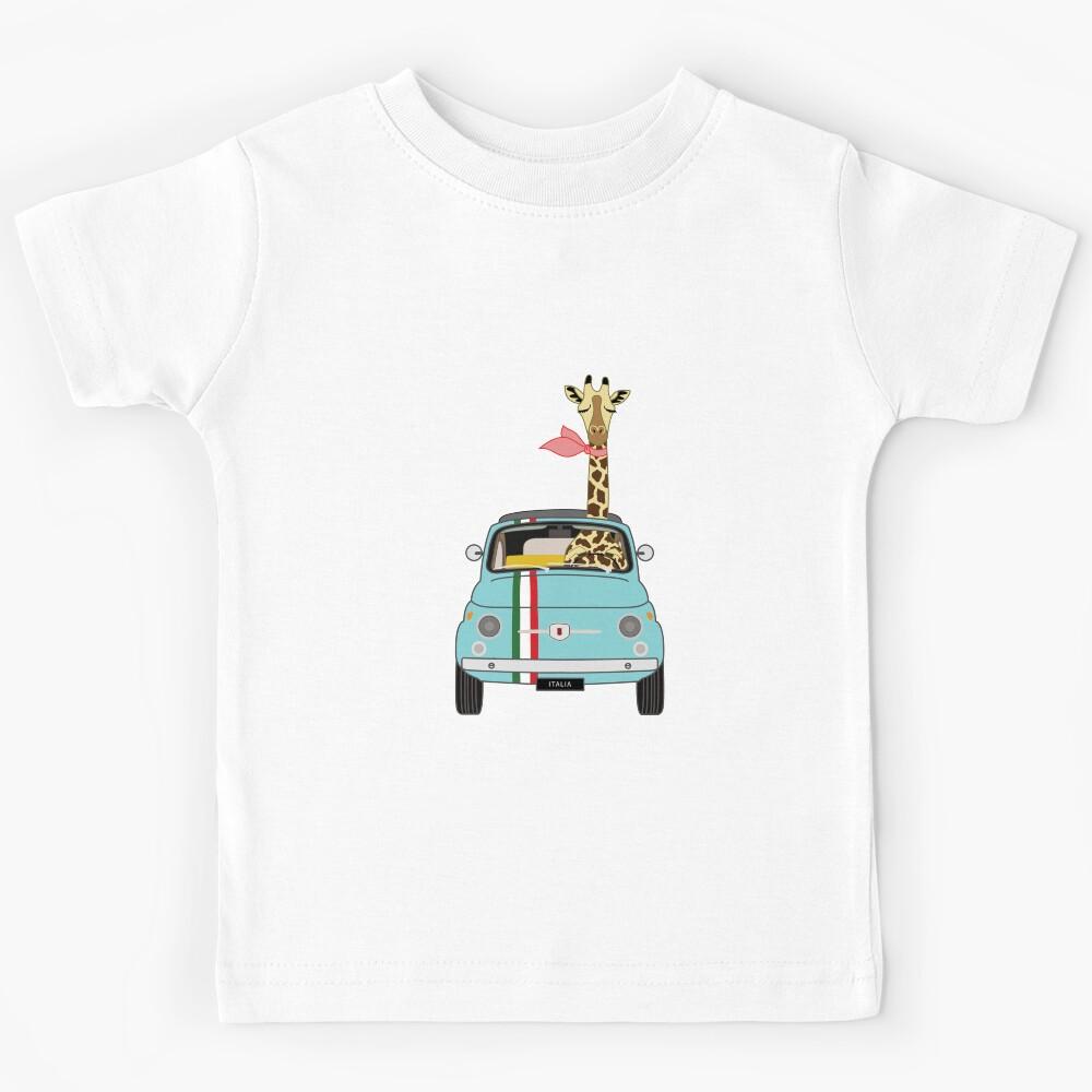 Giraffe Driving a Classic Fiat 500 Kids T-Shirt 120