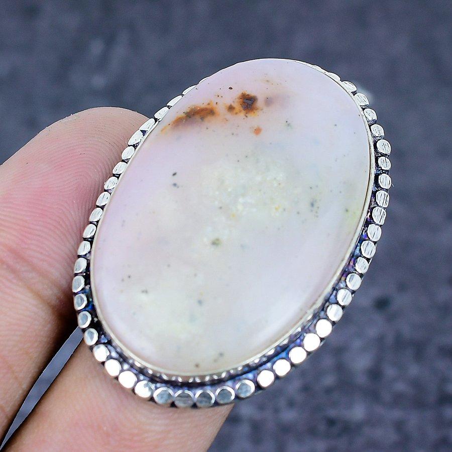 Natural Pink Opal Gemstone Handmade 925 Sterling Silver Jewelry Ring Size 8 N0g68