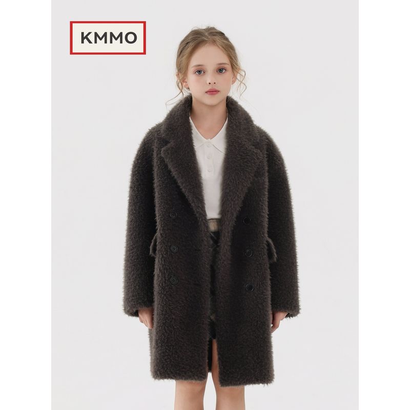Kmmo Imitation Mohair Mid-Length Coat 2025 Autumn and Winter New Children's Clothing Popular Girls' Fur Coat Thickened