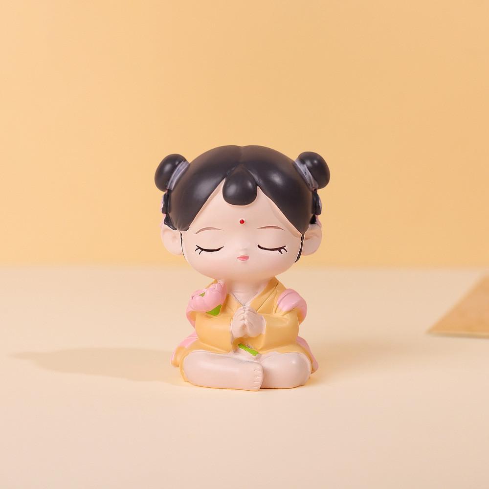 

Buddhist Blessing Resin Figurine With Lotus Base For Home Decor And Giftgiving Style B