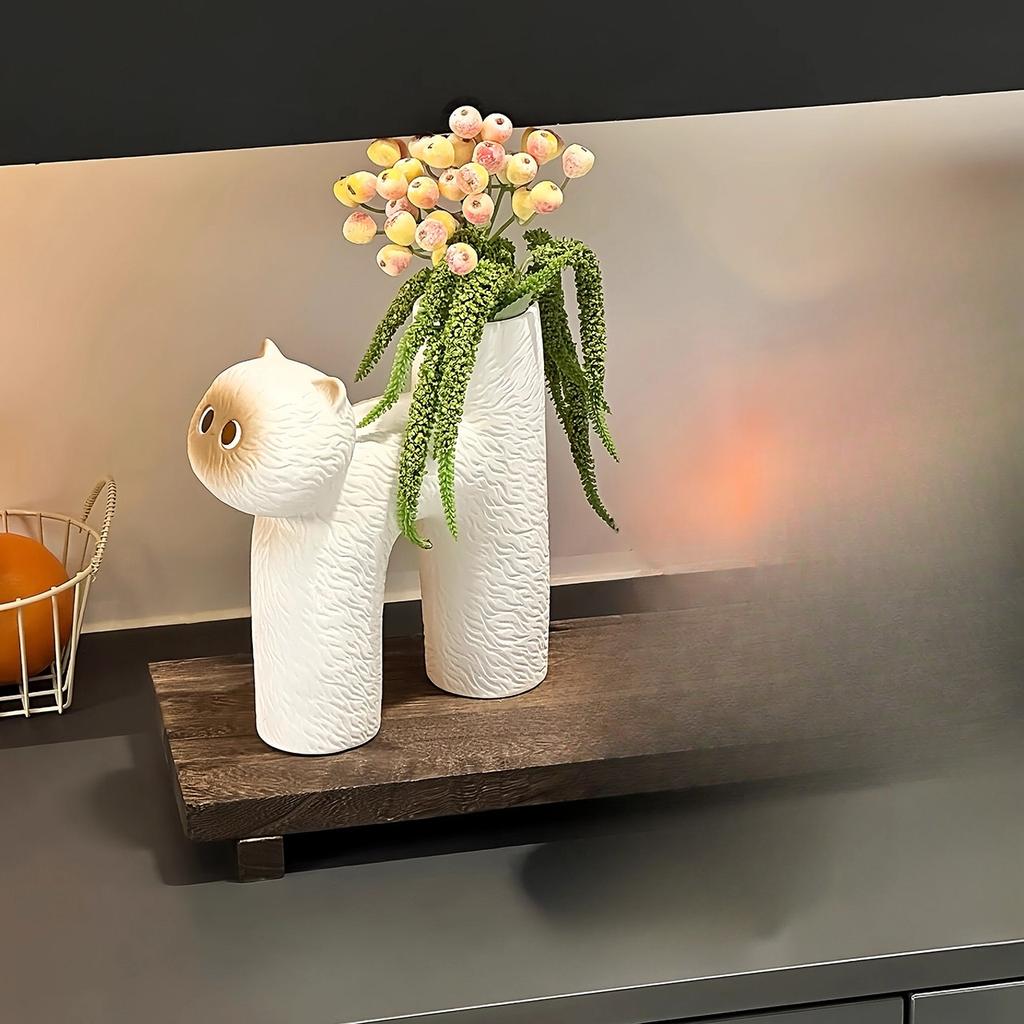 Nordic Ceramic Cute cat shape Minimalist Vase Home Dining Table Living Room Bedroom Office Tabletop Decoration, Flower Ware, 1Pc
