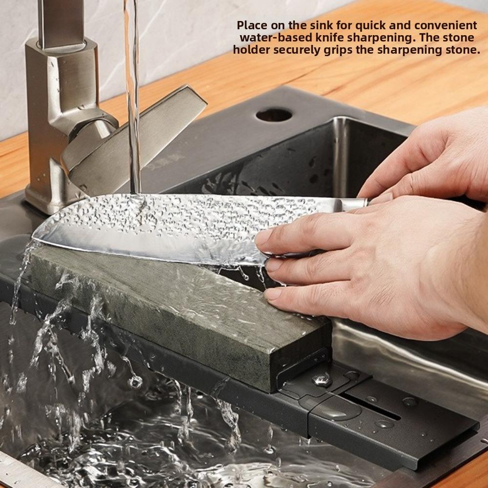 Carbon Steel Sink Mounted Sharpener Stand Retractable Whetstone Grinder Rack Home Use