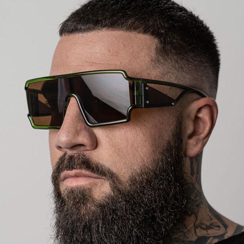 1PC Plastic Square Conjoined Sunglasses for Men with Hollowed Out Avant-garde Fashion Street Pography Futuristic Feel