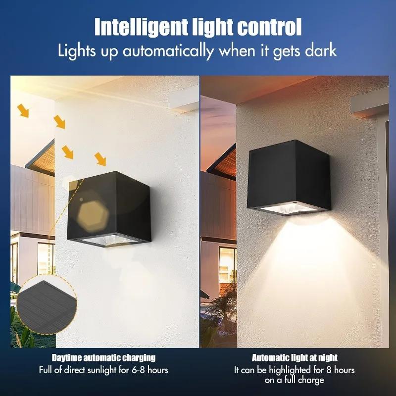 Outdoor Solar Wall Light Square Modern Solar Wall Sconce Lights Waterproof Down Lighting For House Wall Porch Garden Fence Decor