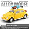 Simulation 1:24 Scale Retro Beetle Die-Cast Alloy Car Model Pull Back With Light & Sound Collectible Ornament Miniature Voiture