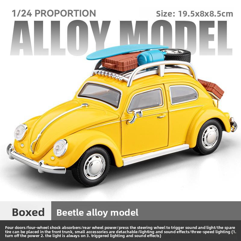 Simulation 1:24 Scale Retro Beetle Die-Cast Alloy Car Model Pull Back With Light & Sound Collectible Ornament Miniature Voiture