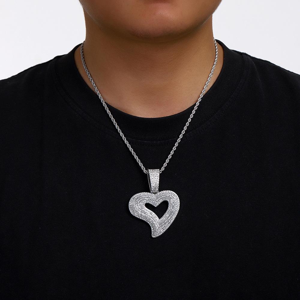 Hip Hop Alloy Full Diamond Fashion Heart Pendant Cuban Necklace Jewelry Temu Jewelry