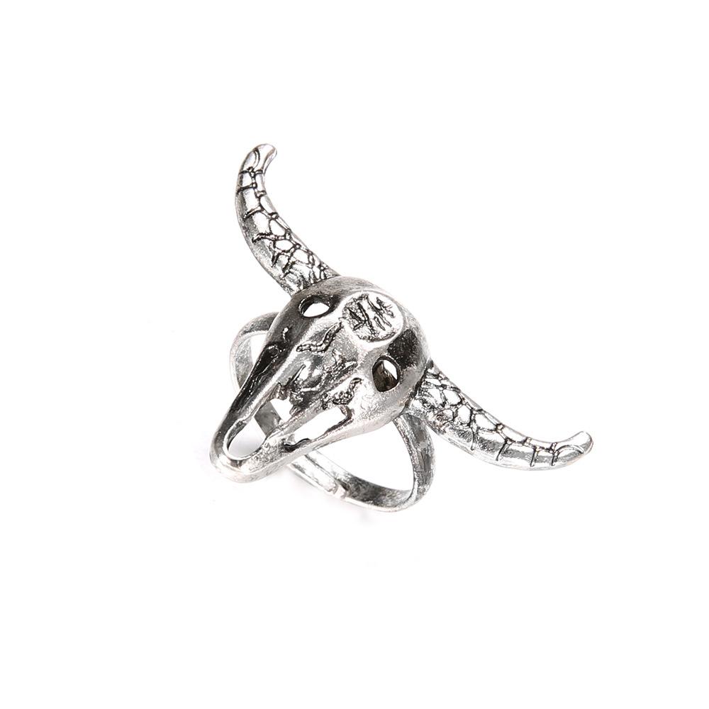 Antik Silveroxhuvudring Enkel Retro Ihålig Personlig Ledring Ring Smycken