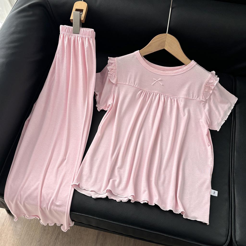 Children's Spring Modal Baby Summer Air-conditioned Clothes Little Girls Korean Style Loose Long-sleeved Pajamas Nightgown