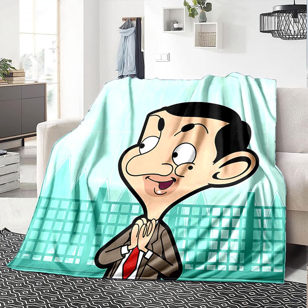1pc Mr Bean Cartoon Series Flannel Blanket for Super Soft Cute Comfort Blanket for Travel Bedding Couch Sofa Blanket Y73042