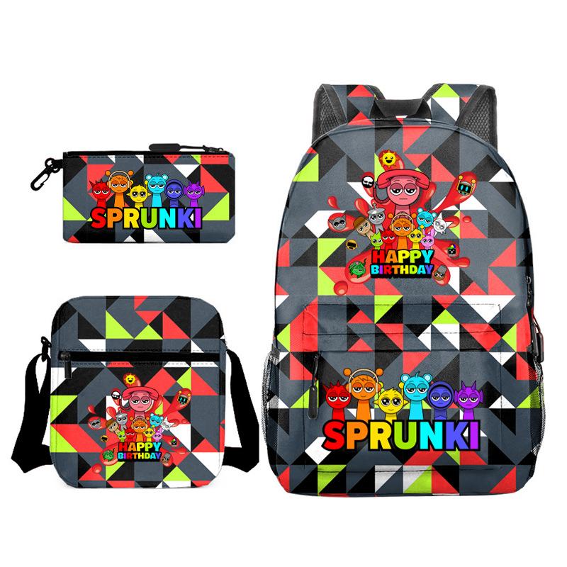 Sprunki Student Starry Sky School Bag Three-piece Rhythm Box Teen Backpack Men's and Women's Casual L
