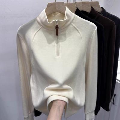 Half-zipper Sweater Women's Autumn and Winter New German Velvet Thickened Long-sleeved Half-turtleneck Top