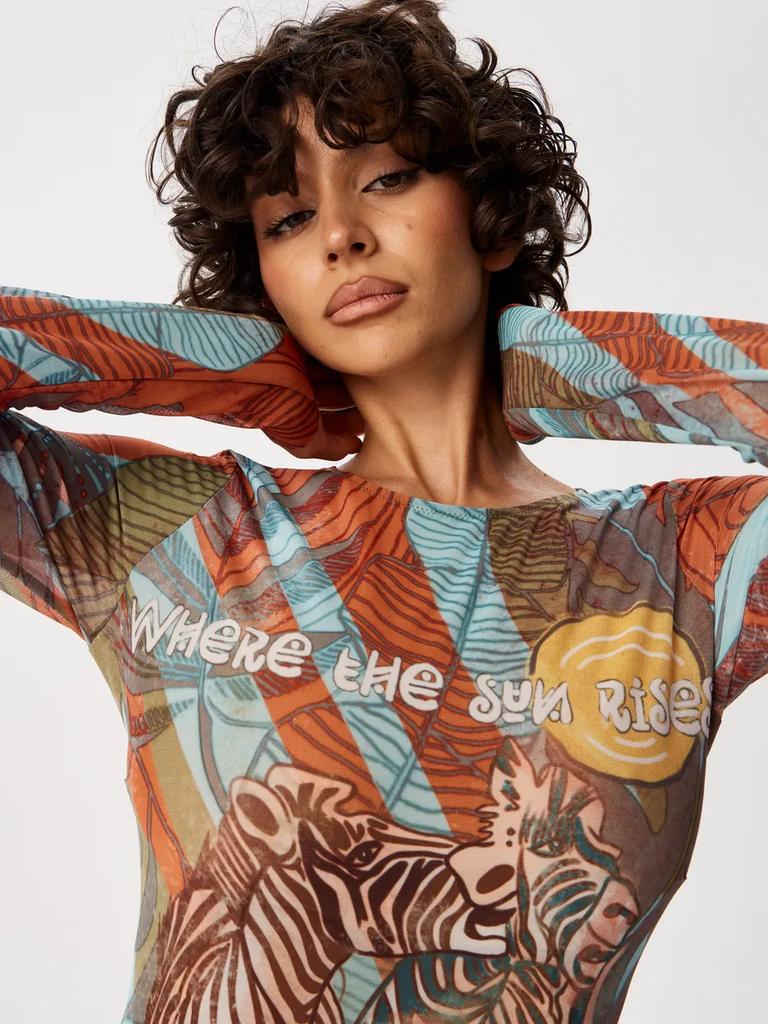 Dámské sexy jednodílné plavky s potiskem a výstřihem do V