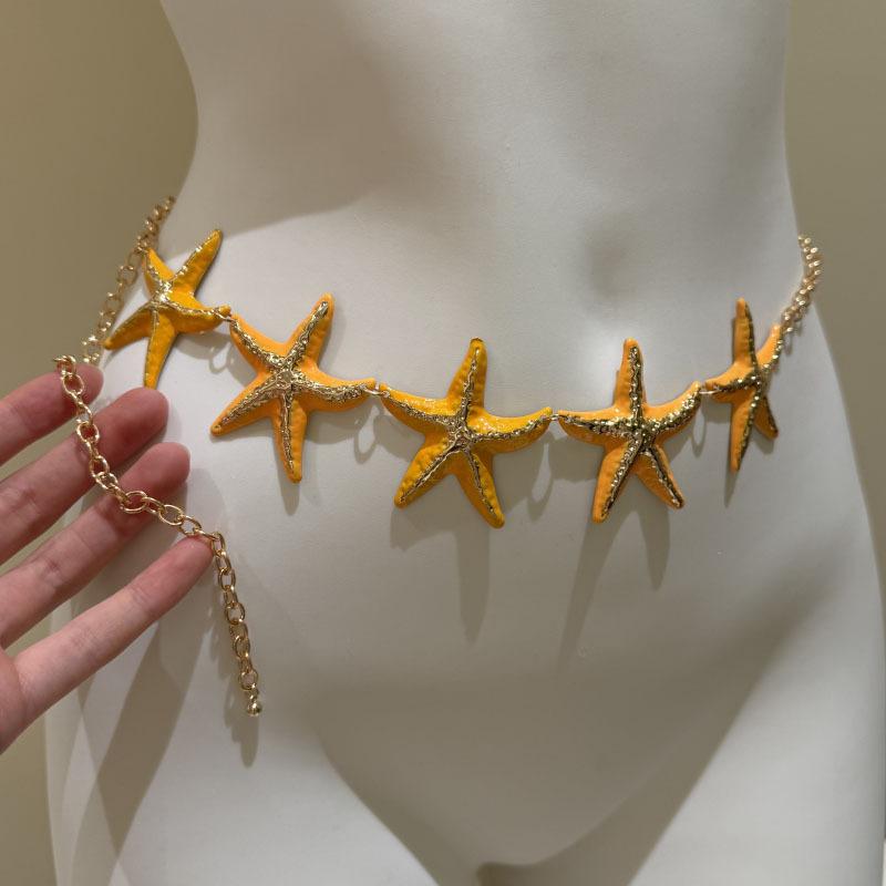 Ethnic Style Wax Rope Wood Bead Acrylic Woven Oval Waist Chain Temperament Belt Versatile Waist Jewelry