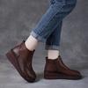 Johnature Retro Soft Soled Wedges Short Boots Genuine Leather Women's Shoes Round Toe Plush Cotton Boots