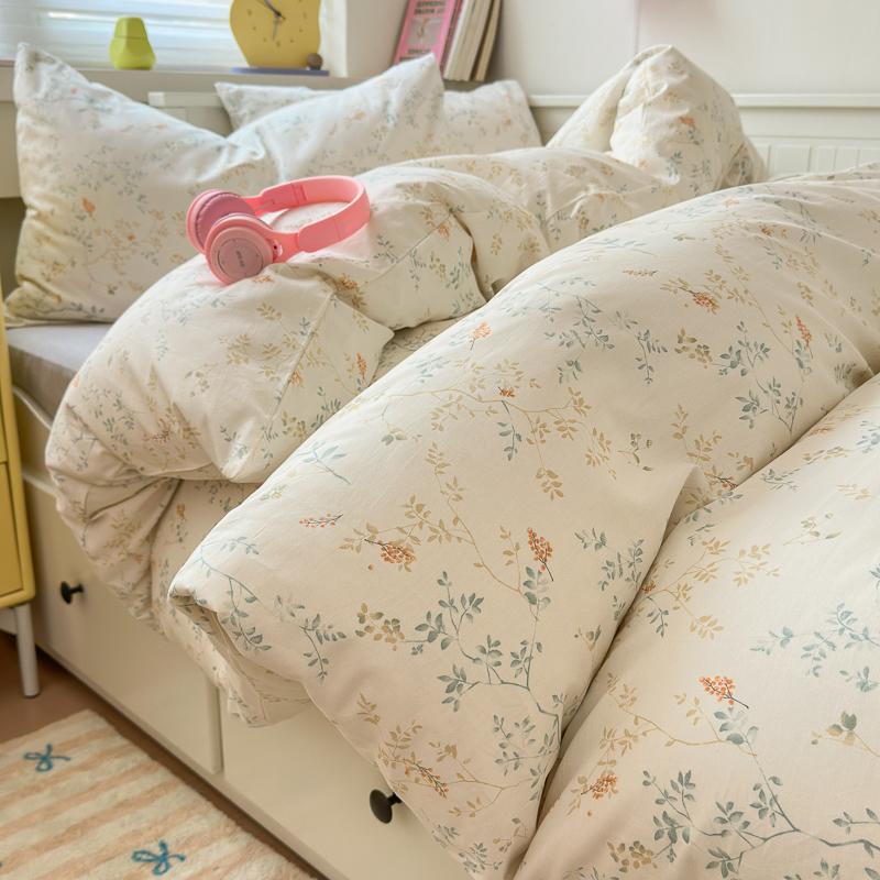 Set de lenjerie de pat de lux cu imprimeu floral, 3 piese, 100% bumbac, set husă de pilotă cu 2 fețe de pernă - Rezistent la șifonare, Respirabil pentru toate anotimpurile