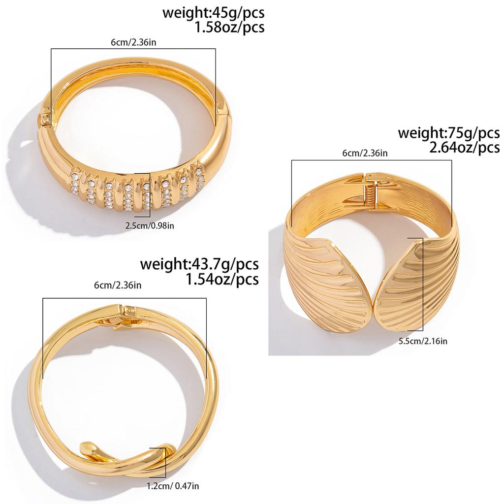 Ingemark Exaggerated Hip Hop Metal Scallop Knot Open Bangles Women Trend Vintage Gold Color Rhinestone Bracelet Men Jewelry