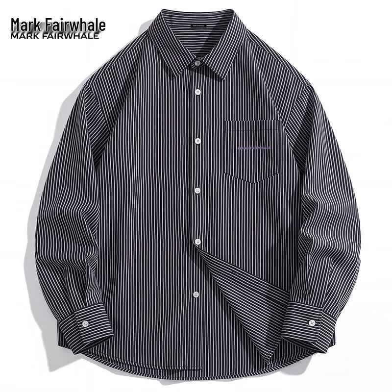 Mark Fairwhale Men's Casual Oxford Stripe Long Sleeve Shirt