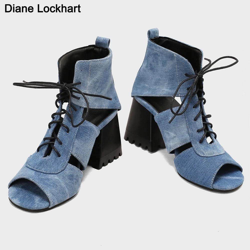 Fashion Fashion Peep Toe Ankle Boots For Women Sandals Shoe Sexy Denim High Heels Platform 2025 Summer Ladies Leopard Lace Up Mujer 41 4