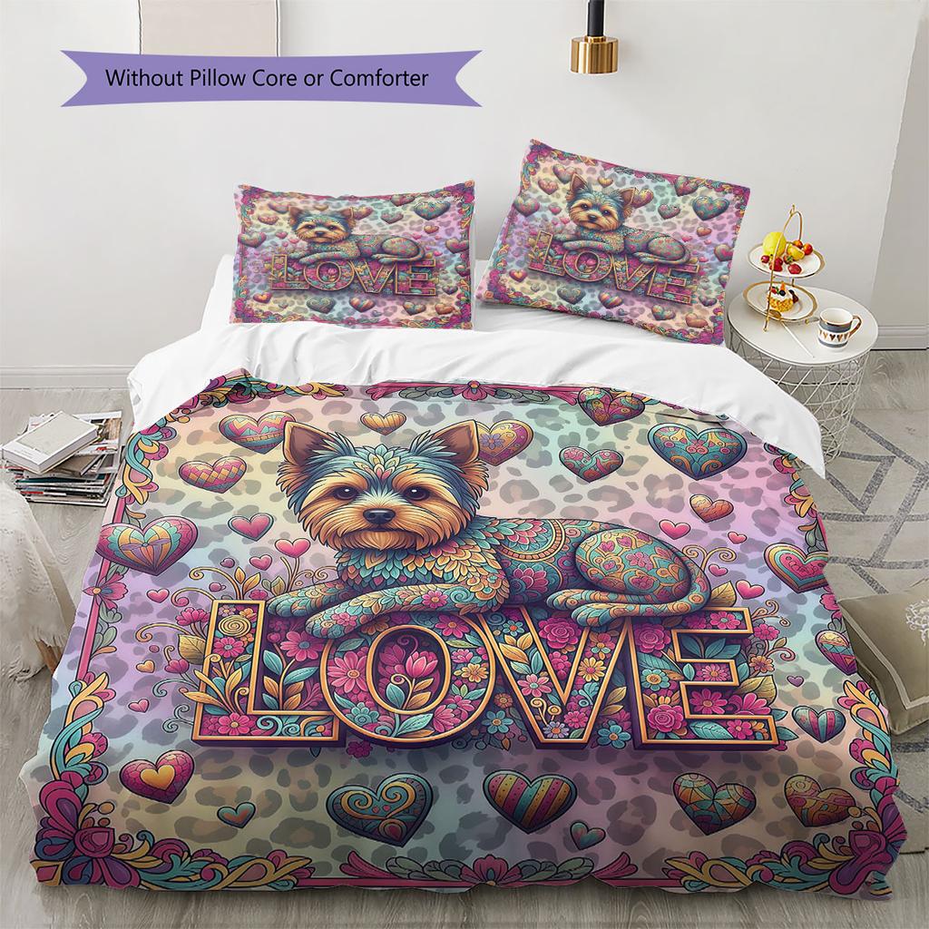 Romanticpets Pattern Bedding Quilt Set Quilt Cover Pillowcase Home Decoration Birthday Gift (1 * duvet cover + 2 * pillowcase, without core)