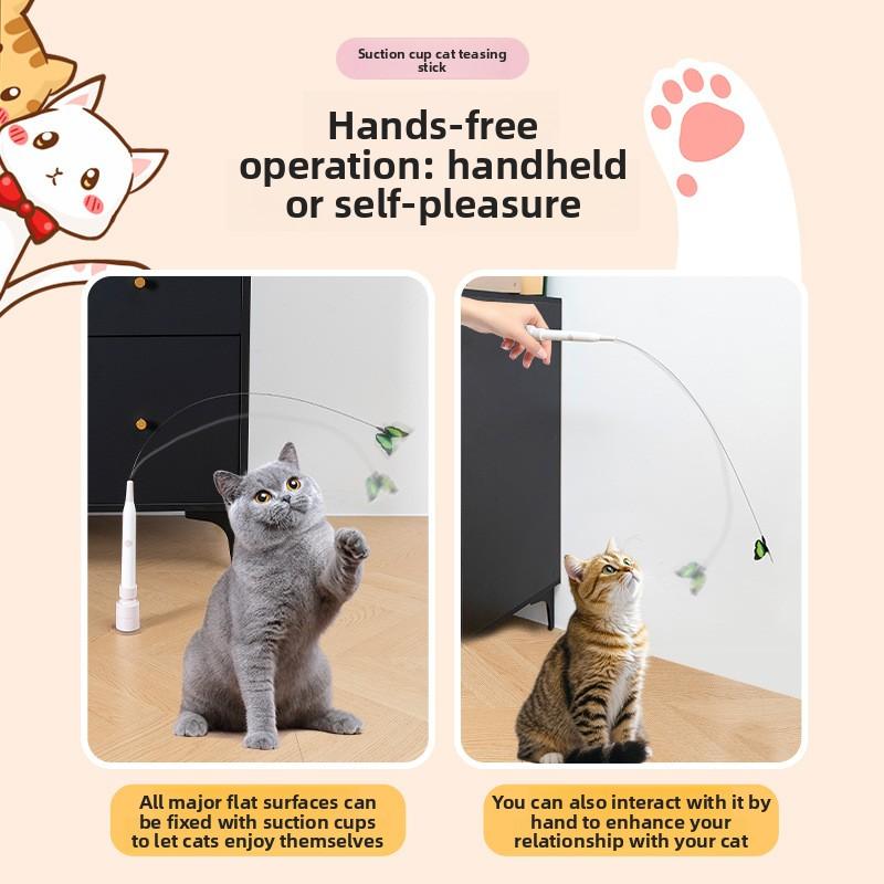 Electric Suction Cup Cat Toy Rotating Butterfly Flying Cat Self-entertaining Toy Long Rod Steel Wire Cat Teaser Toys