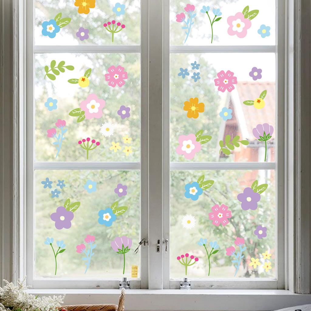 Spring small flowers decorative atmosphere wall sticker static sticker fresh cute window flower sticker