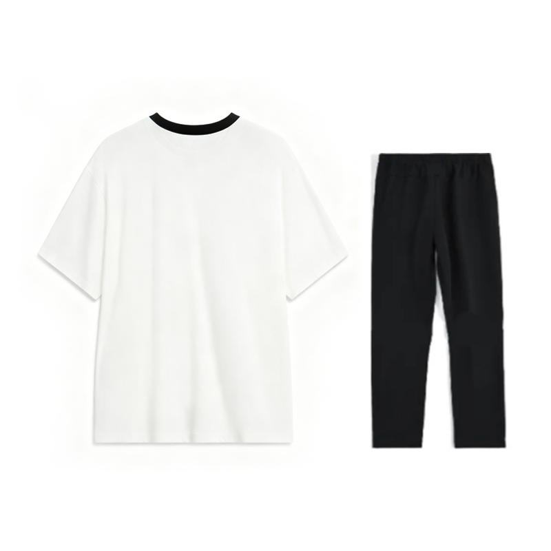 Li-Ning Summer Mens Short Sleeve Comfortable Breathable Skin-Friendly Trendy Fashion Versatile Casual Sports Suit Men suit AHSU657-1+AYKU703-1