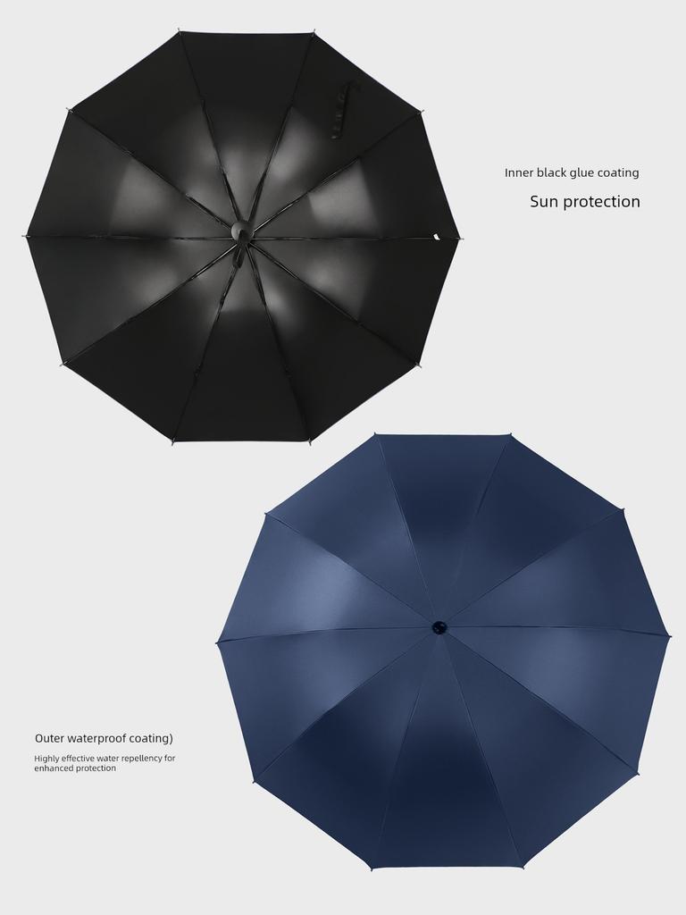 Large Thickened Windproof Reinforced Umbrella for Heavy Rain with Logo, Foldable Dual-Use Black Coating for Sun Protection and Uv Protection