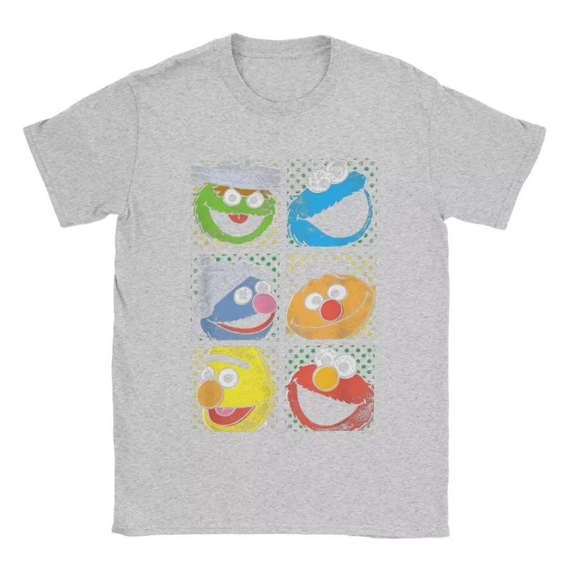 Men T-Shirts Sesames Monnsster Streets Group Squares Funny Cotton Tees Short Sleeve Cookie Moonnster T Shirts O Neck Tops