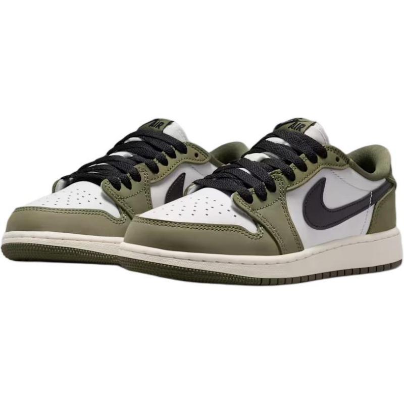 Air Jordan 1 Retro Low "Medium Olive" GS Low-top Basketball Shoes Olive Green/black/white Unisex HQ6999-200