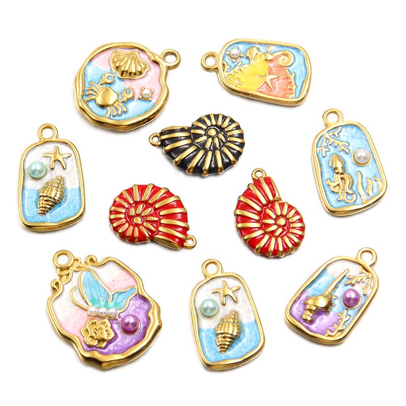 7 Styles Stainless Steel Ocean Series Seashell & Starfish Pendants for DIY Jewelry