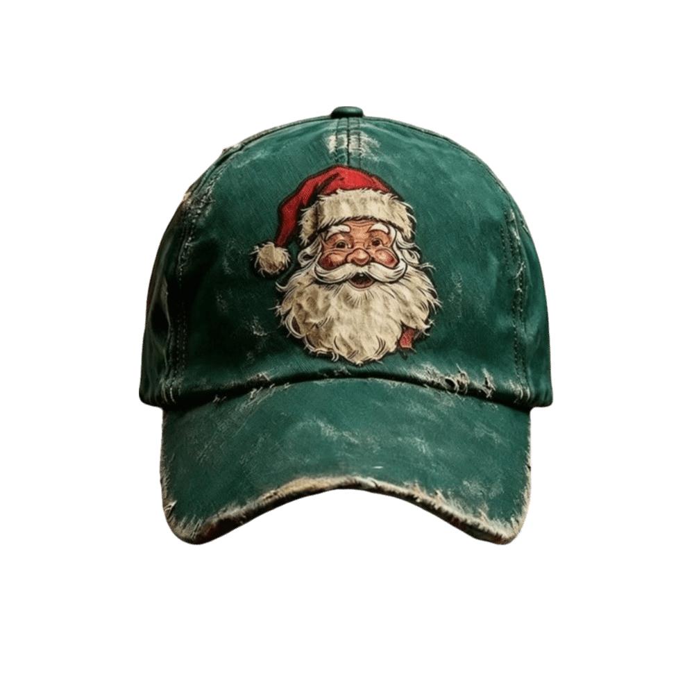 56-60cm Adjustable Distressed Christmas Baseball Cap Polyester Retro Santa Claus Hat  Adults