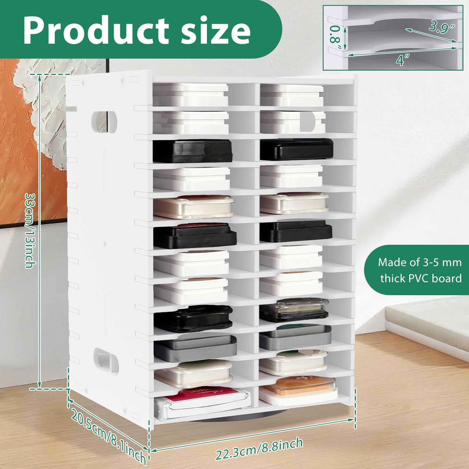 

24 Slot Stamp Pad Storage Rack Plastic Ink Pad Printing Storage Box 360° Rotatable Desktop Organizer for DIY Craft Supplies
