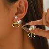European and American earrings, geometric personality inlaid pearl zircon design earrings, versatile niche earrings, earrings for women