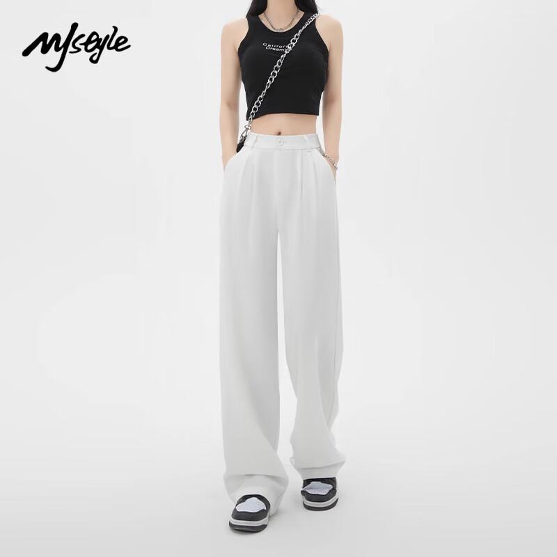 MJ STYLE Women's High-Waist Draped Wide-Leg Quick-Dry Suit Pants