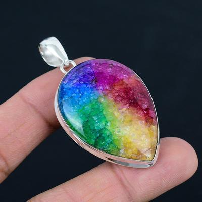 Natürlicher Regenbogen-Solarquarz-Edelstein-Anhänger, 925 Sterling Silber, Anhänger-Schmuck, handgefertigter Silber-Anhänger-Schmuck als Geschenk, Ostergeschenk