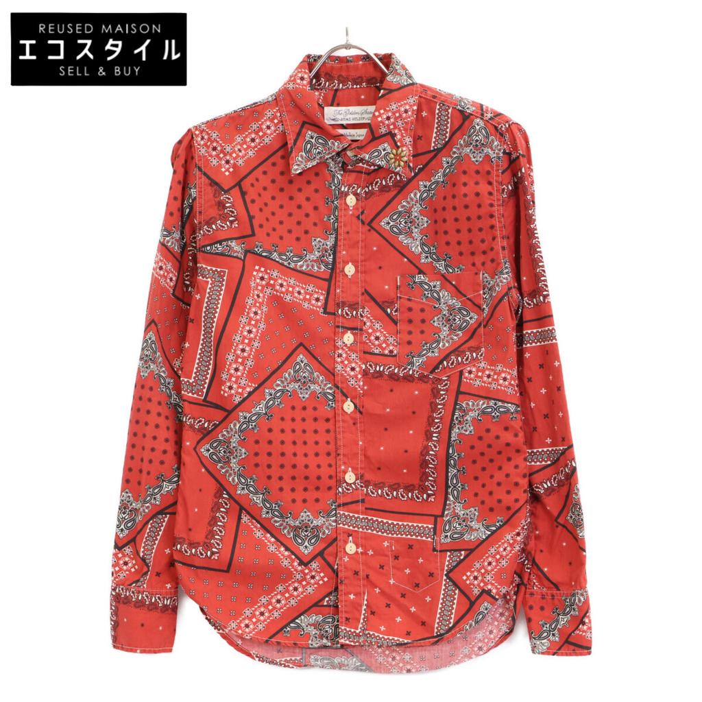 REMIRELIEF Red Bandana Pattern Long Sleeve Shirt Tops S RedUsed