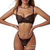 French underwear women's ultra-thin leopard print embroidered lace sex underwear big breasts small anti-sagging bra set