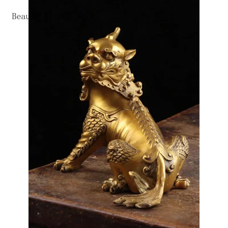 1 PZ ornamento unicorno in ottone soggiorno studio ufficio scrivania Pixiu artigianato decorativo statue di animali decorazione per la casa
