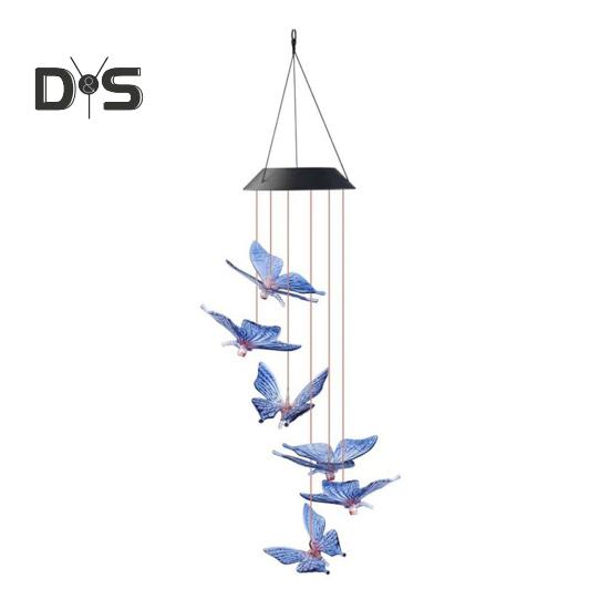 Dzwonki wietrzne w kształcie kolibra, motyl, wiszący wisiorek, wodoodporny, zasilany energią słoneczną, automatycznie oświetlony, dzwonki wietrzne, dekoracja zewnętrzna