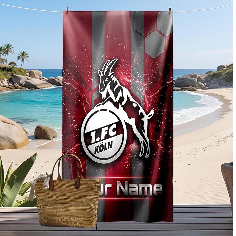 FC Köln Personalisiertes Bedrucktes Strandtuch Fußballlogo Unterstützung Benutzerdefinierter Name Text Absorptionsfähiges Handtuch für Sport Reisen Besonderes Geschenk